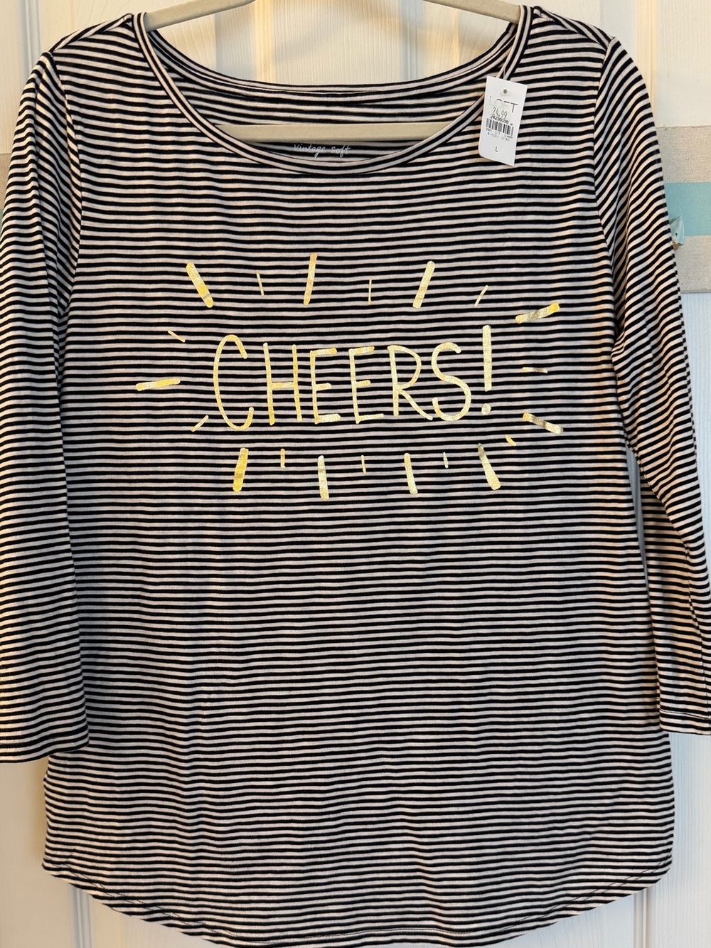 Ann Taylor LOFT "Vintage Soft" 3/4-sleeve boat-neck top gold "Cheers! Sz Lg NWT
